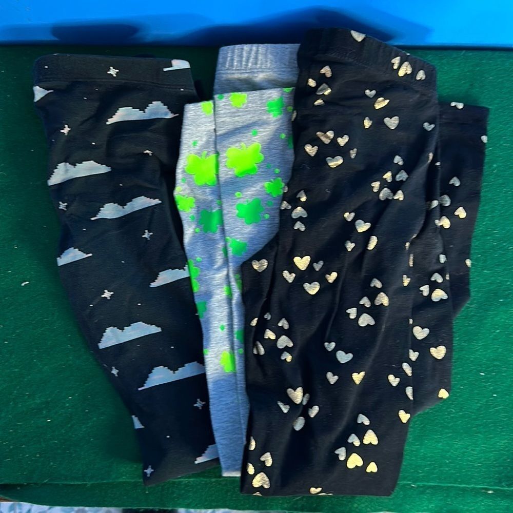 Cat & Jack Girls 3-Pack Graphic Leggings Size 7/8 Fun Print Pants